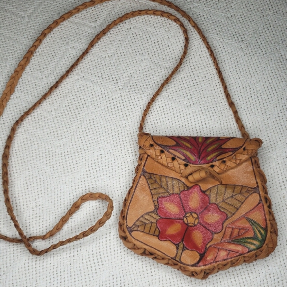 NEW Child's/Teen Girls Handmade Leather Floral Crossbody Bag Caribbean Themed